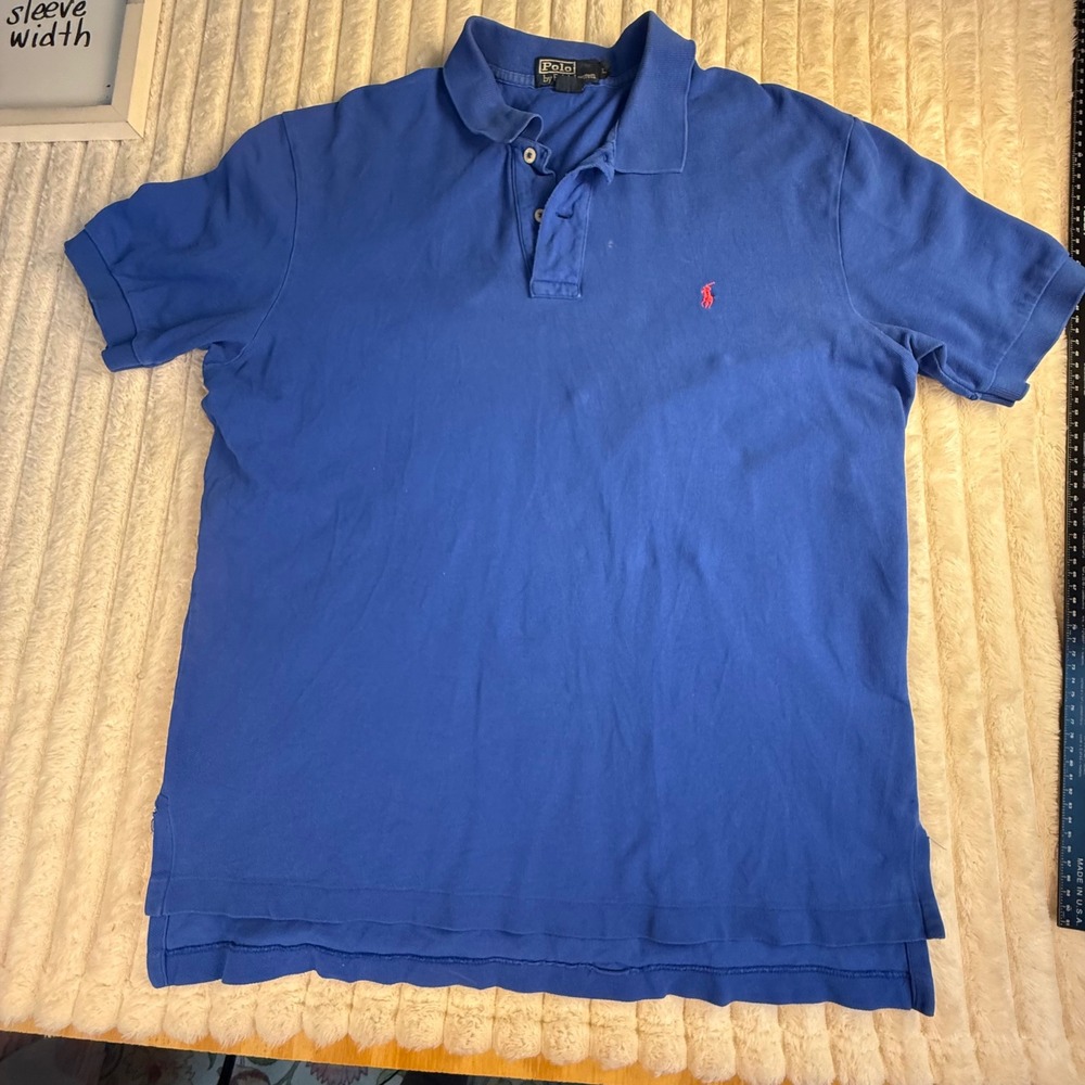 Polo Ralph Lauren Royal Blue Cotton Pique Polo Shirt Red Pony Logo Womens Large